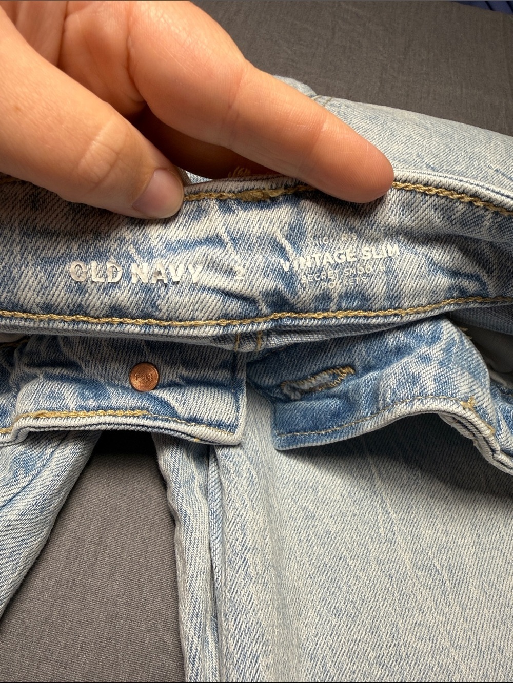 Old Navy Washed Light Blue Straight Leg Jeans with Frayed Knees - Picture 2 of 5
